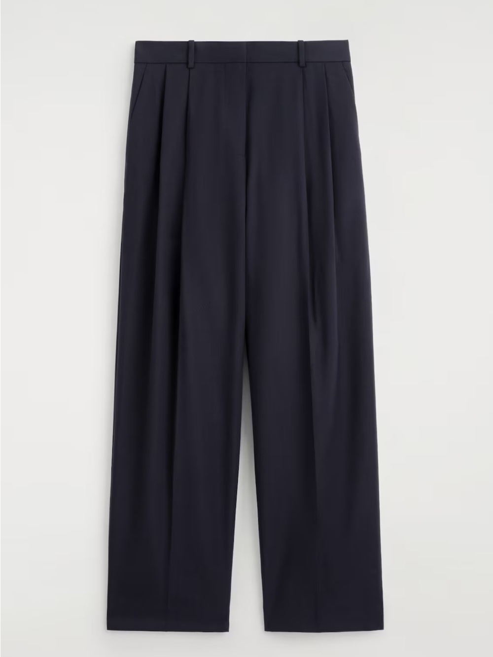 COS RELAXED TWILL WIDE-LEG PANTS 100% WOOL SIZE 6 NAVY BLUE